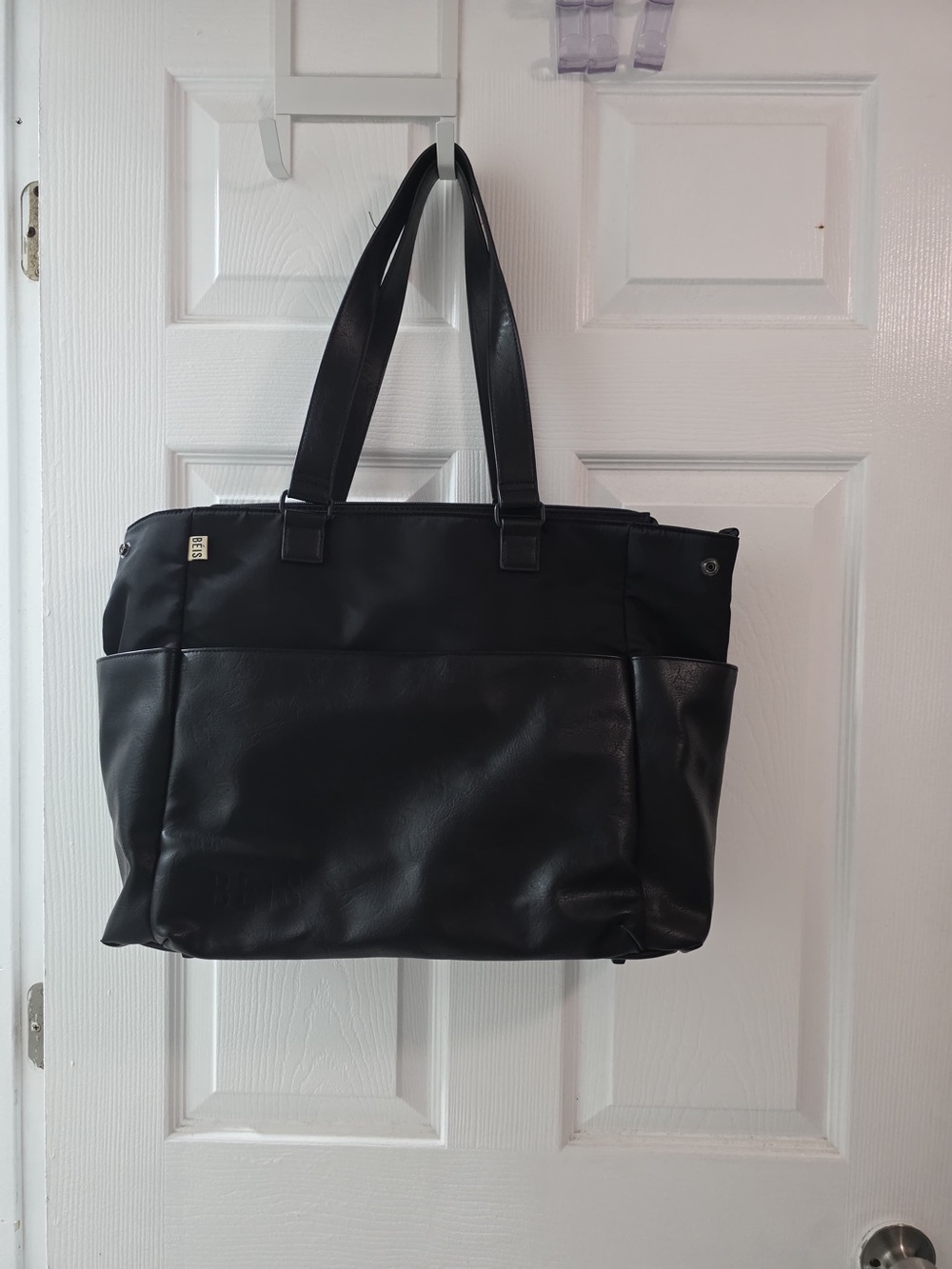 Beis The Diaper Bag Tote Black Faux Leather Shoulder Strap